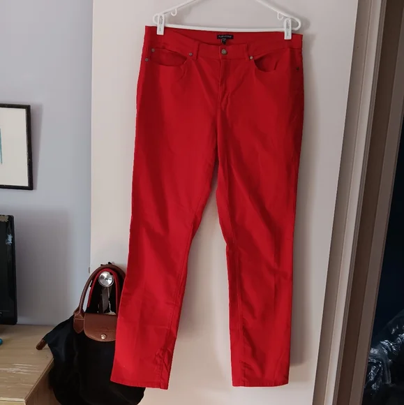 EILEEN FISHER Red Organic Cotton Stretch Straight Jeans 14 - Picture 2 of 5